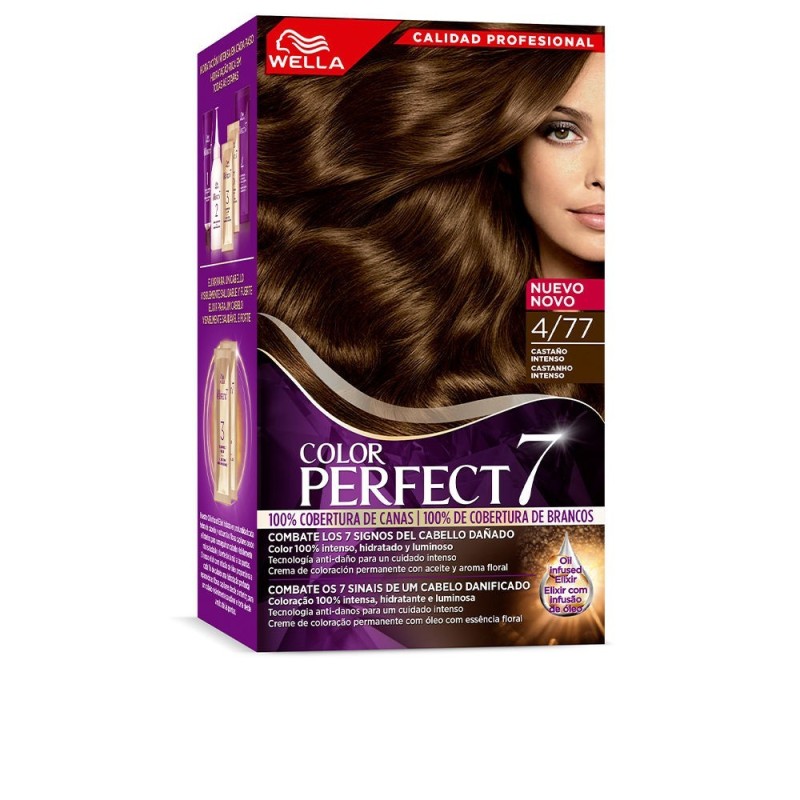 WELLA COLOR PERFECT 7 100 cobertura de canas 4 77 castano aterciopelado